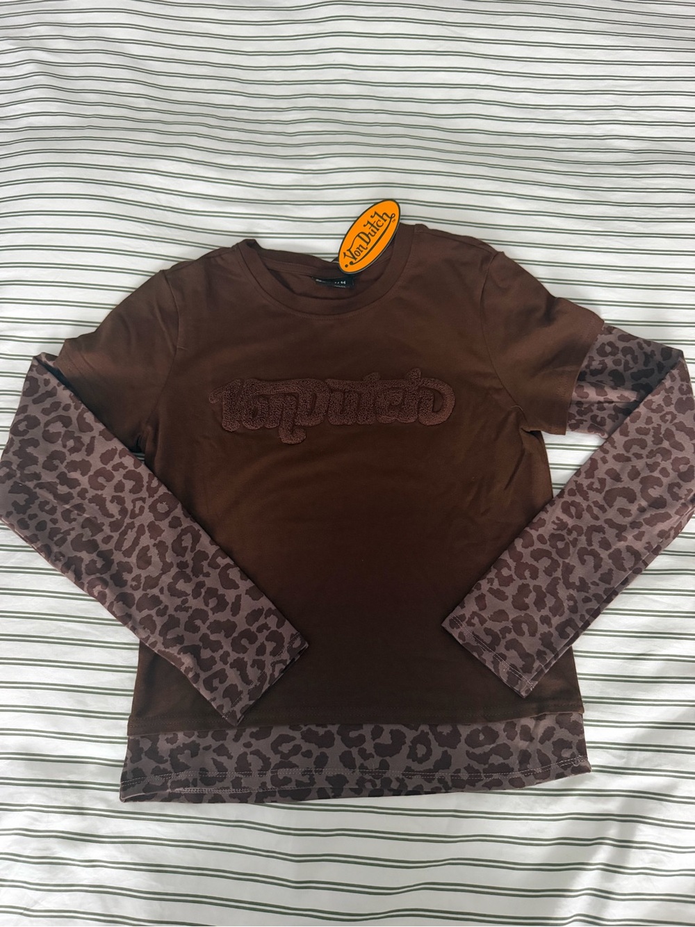 Von Dutch Brown Leopard Layered Long Sleeve Top – Size L